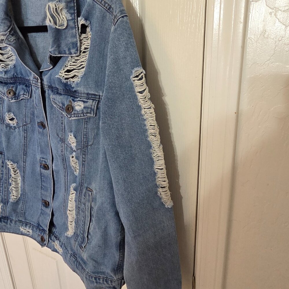 Highway Jeans Button-Up Distressed Denim Jacket Grunge Blue Wash Y2K SZ L - Picture 6 of 12